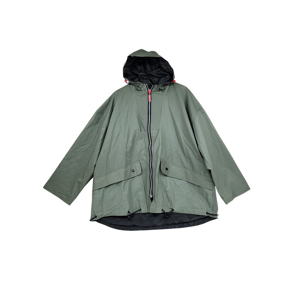 Totes Packable Rain Jacket XL Mens Backpack Olive Green Hooded Reflective Parka